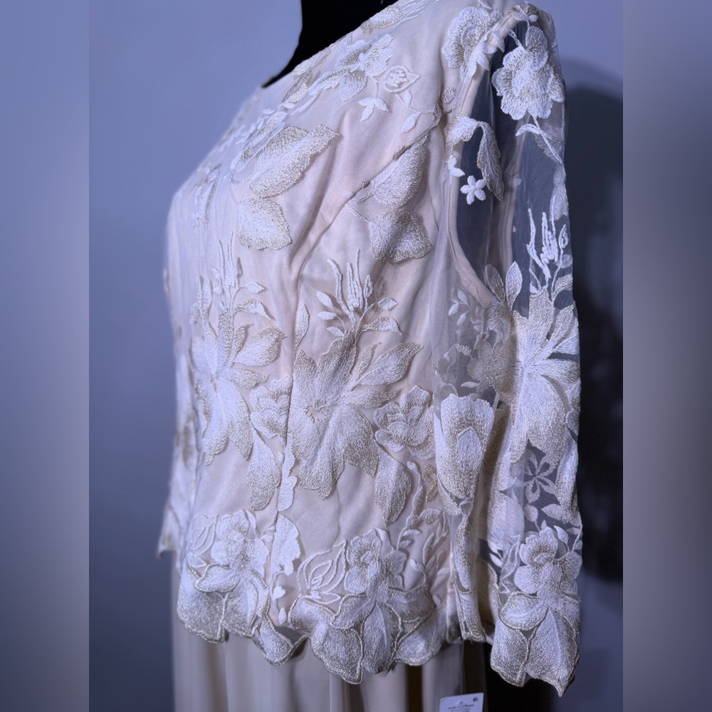 Alex Evenings Embroidered Midi Dress Sleeves Illusion Size 16 NWT - Picture 2 of 9
